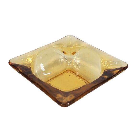 Vtg Lot of 2 Amber Glass MCM Slotted Square 3" & 4.5" Ashtray Bundle Collectible - Picture 5 of 14